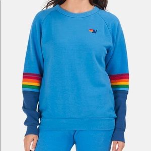 Aviator nation Rainbow stitch sleeve crew sweatshirt and sweatpants. Cobalt blue